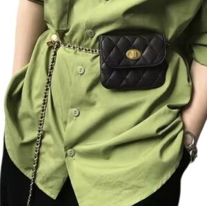 Anthropologie Black Quilted Chain Belt Bag | NWOT